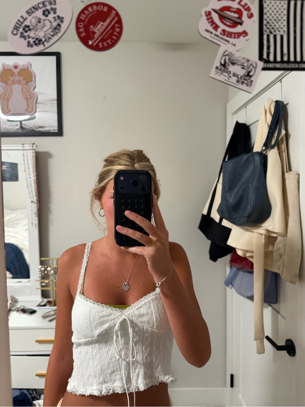 Edikted White Lace-Trim Cropped Tank Top